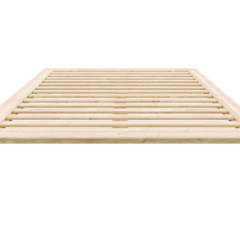 Front view of an untreated light pine Air Bed Frame 140x200 cm with a slatted base, designed for a mattress, isolated on a white background.