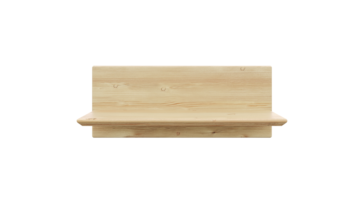 Gros plan de l’étagère murale Air en pin clair non traité, isolée sur fond blanc.
