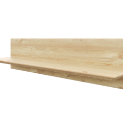 Schrägansicht des 80 cm Rohe Air Wandregals aus hellfarbenem, rohem Massivkiefernholz, dargestellt vor weißem Hintergrund.