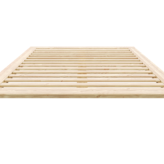 Frontalansicht eines Air Bettgestells 160x200 cm aus unbehandeltem, hellem Kiefernholz mit Lattenrost, für eine Matratze konzipiert, freigestellt vor weißem Hintergrund.