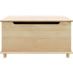 Front view of an untreated light pine Air chest with a subtle handle cutout, standing on short rounded legs, isolated on a white background.