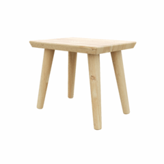 Angled view of a light untreated pine 'Air' stool, showing its rectangular top and four sturdy, tapered legs, isolated on a white background.