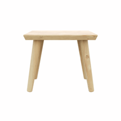 Front view of a minimalist 'Air' stool made from untreated light pine wood, with four tapered legs, on a white background.