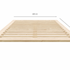 Front view of an untreated light pine Air bed frame with measurement labels: 160 cm width, 200 cm length, and 25 cm height, on a white background.