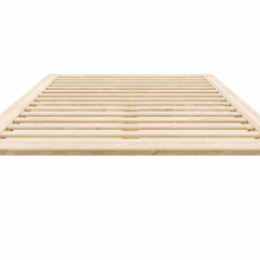 Front view of an untreated light pine Air Bed Frame 180x200 cm with a slatted base, designed for a mattress, isolated on a white background.