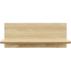 Close-up of an untreated light pine Air Wall Shelf isolated on a white background.