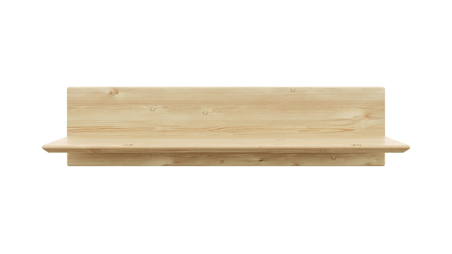 Front view of a simple, light-coloured Air wall shelf from the Rohe collection, made of raw, solid pine wood, shown against a white background.