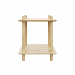 Front view of the small, raw pine Rohe Air two-tiered modular unit, designed for compact spaces, presented as a clean studio shot against a white background.
