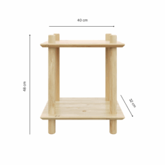 Studio view of the ROHE Air two-tiered shelf, displaying its key dimensions: 40 cm width, 48 cm height, and 32 cm vertical spacing between shelves.