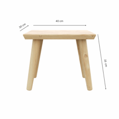 Front view of an untreated light pine 'Air' stool, with clear measurement labels: 40 cm width, 30 cm depth, and 33 cm height, on a white background.