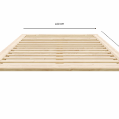 Front view of an untreated light pine Air bed frame 180x200 cm, with measurement labels showing a height of 25 cm, and a top surface suitable for a 160x200 cm mattress.